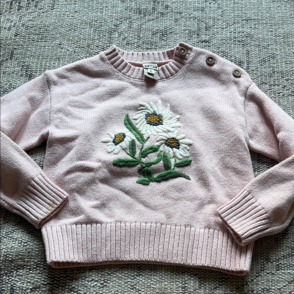 Bonton Pink Sweater with Daisy Embroidery